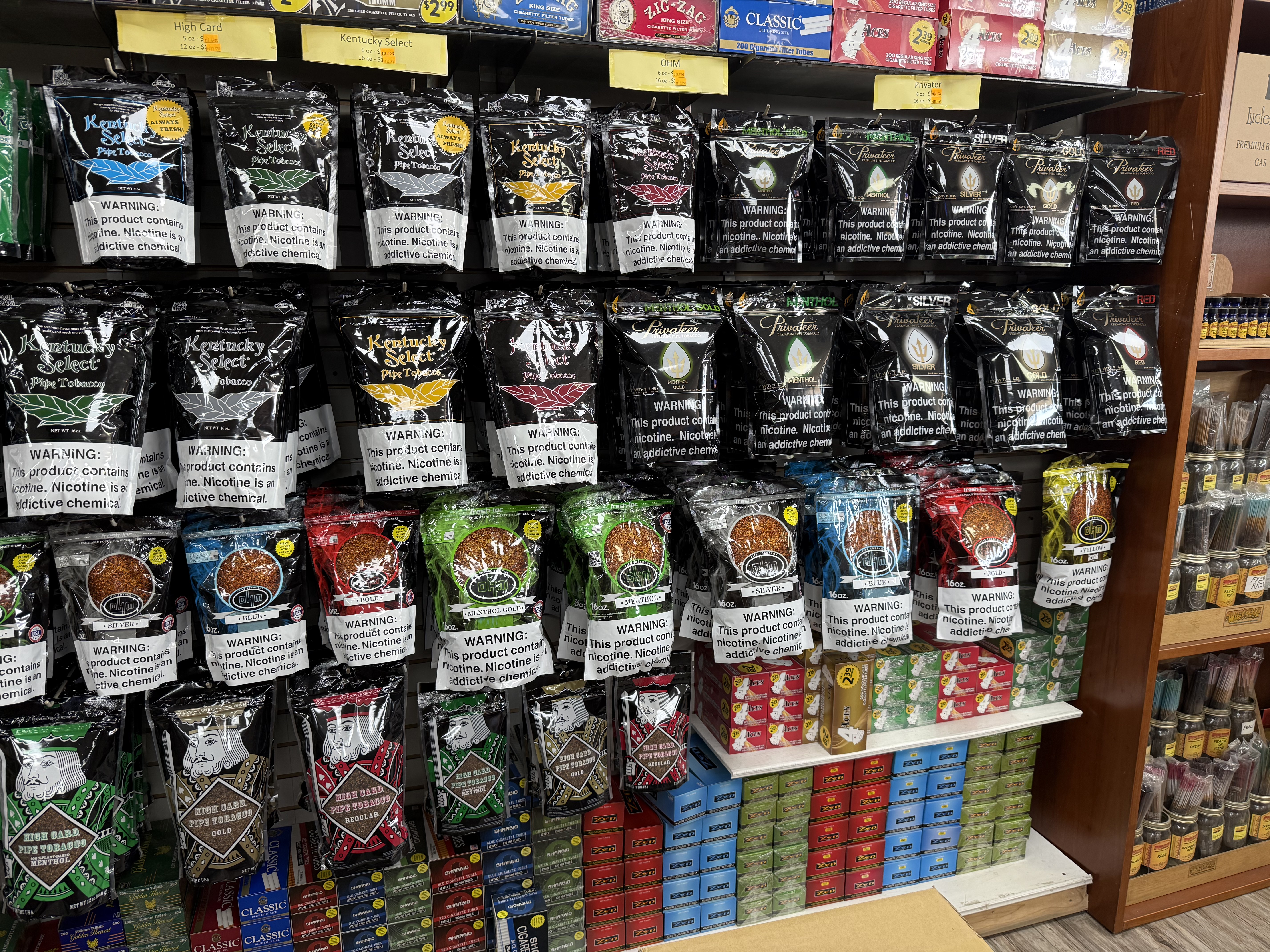 Tobacco selection at Smokers Only
